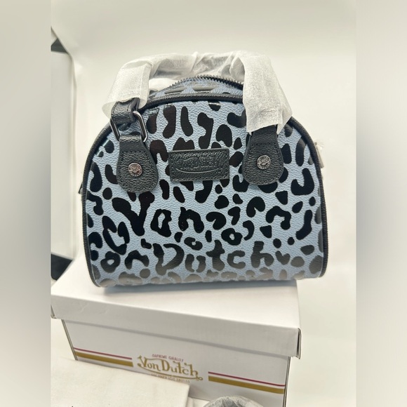 NIB Von Dutch DIRTY BLUE Leopard Print Bowler Bag - Picture 2 of 6